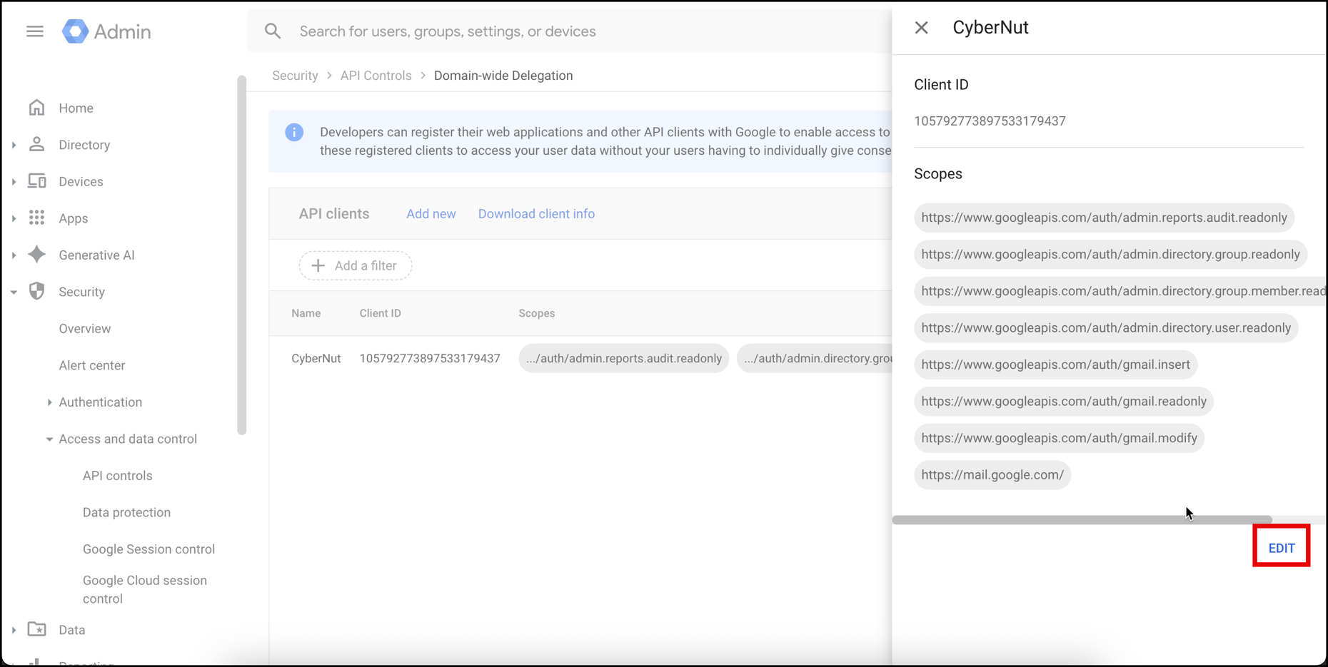 Updating Domain Wide Delegation Scopes for Google